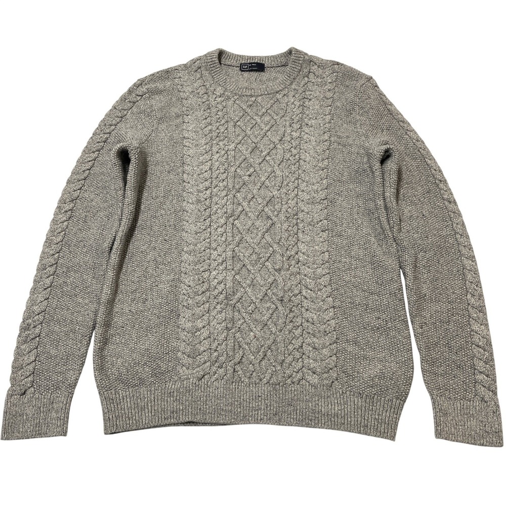 Gap Sweater Mens XLT Gray Cable Knit Oversized Crew Neck Pullover Preppy Casual
